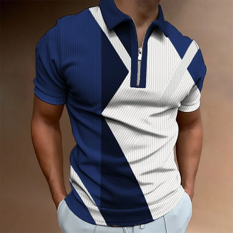 3D Vertigo Print Men's Zip Polo Golf Shirt - Breathable Summer Style for Sports & Leisure
