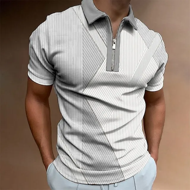 3D Vertigo Print Men's Zip Polo Golf Shirt - Breathable Summer Style for Sports & Leisure