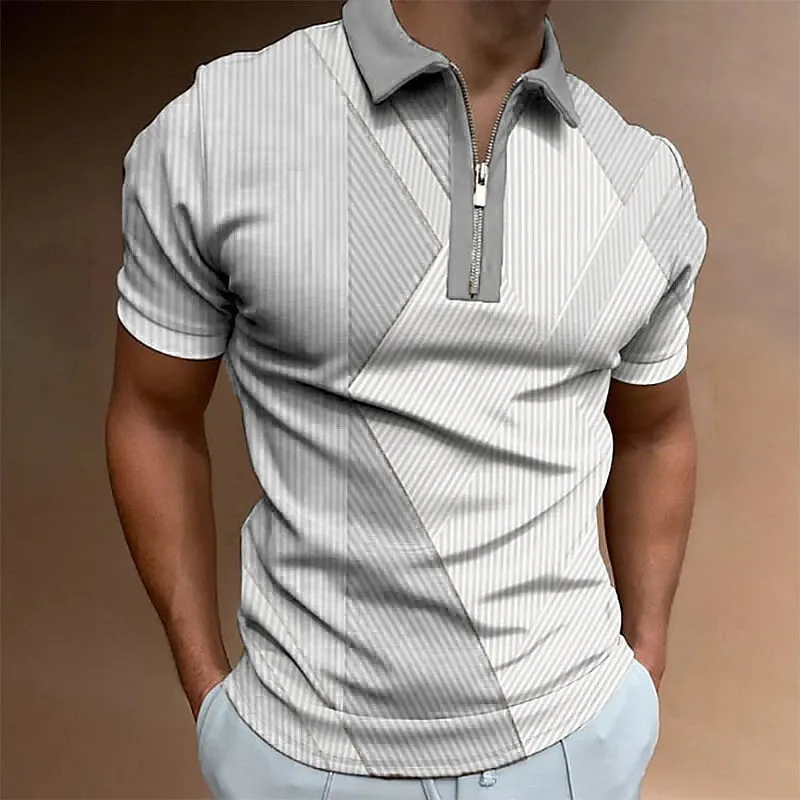 3D Vertigo Print Men's Zip Polo Golf Shirt - Breathable Summer Style for Sports & Leisure