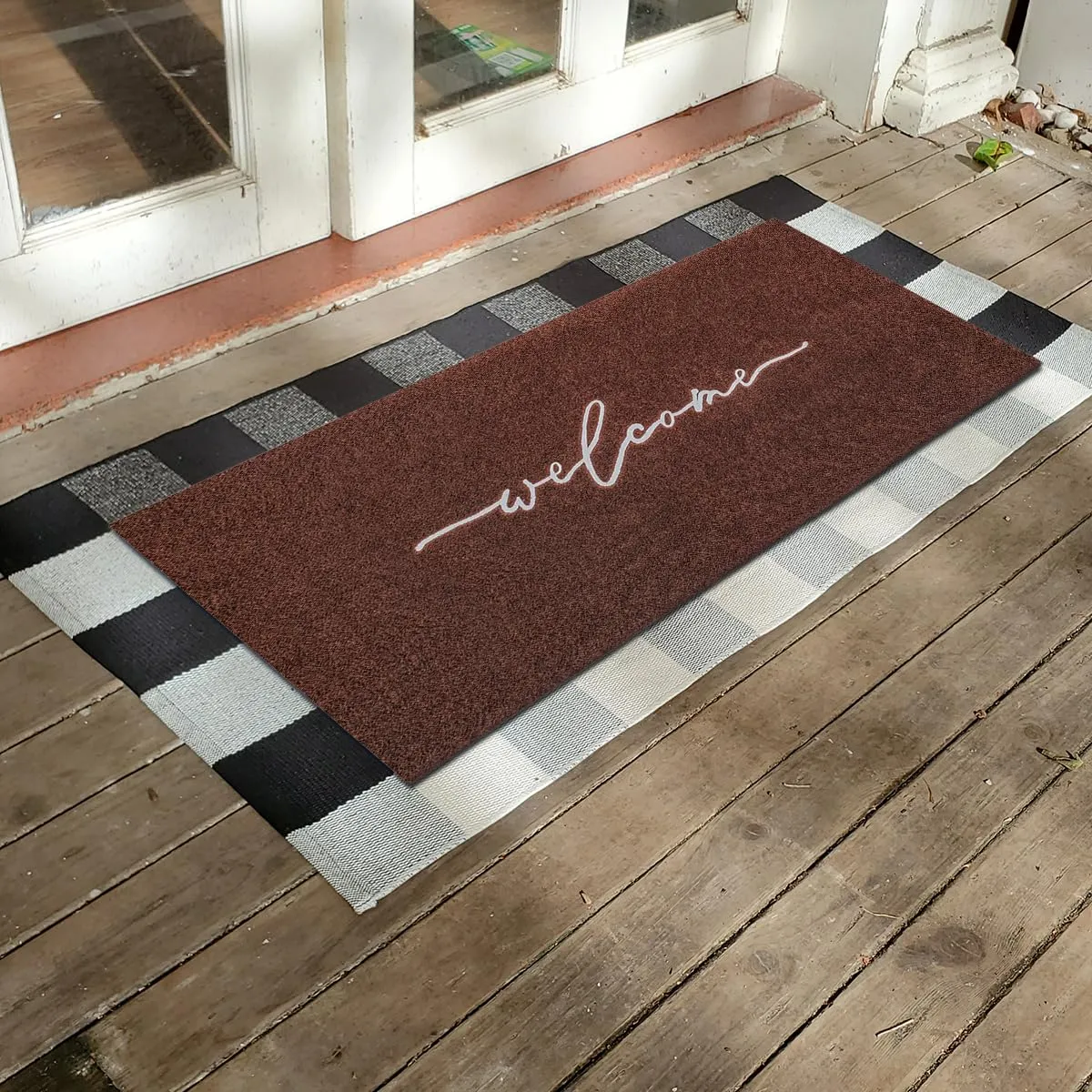 AAZZKANG Door Mat Outdoor Welcome Mat with Non Slip Rubber Backing Quickly Absorb Mud Easy to Clean Entry Doormat for Indoor High Traffic Areas Front Door Large 18"x48"