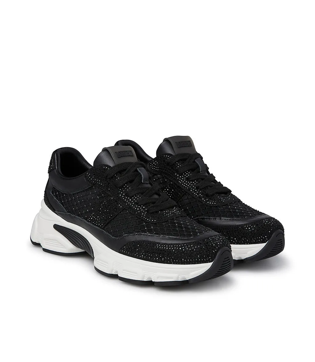 All-over tone on tone crystals nero calfskin sneakers