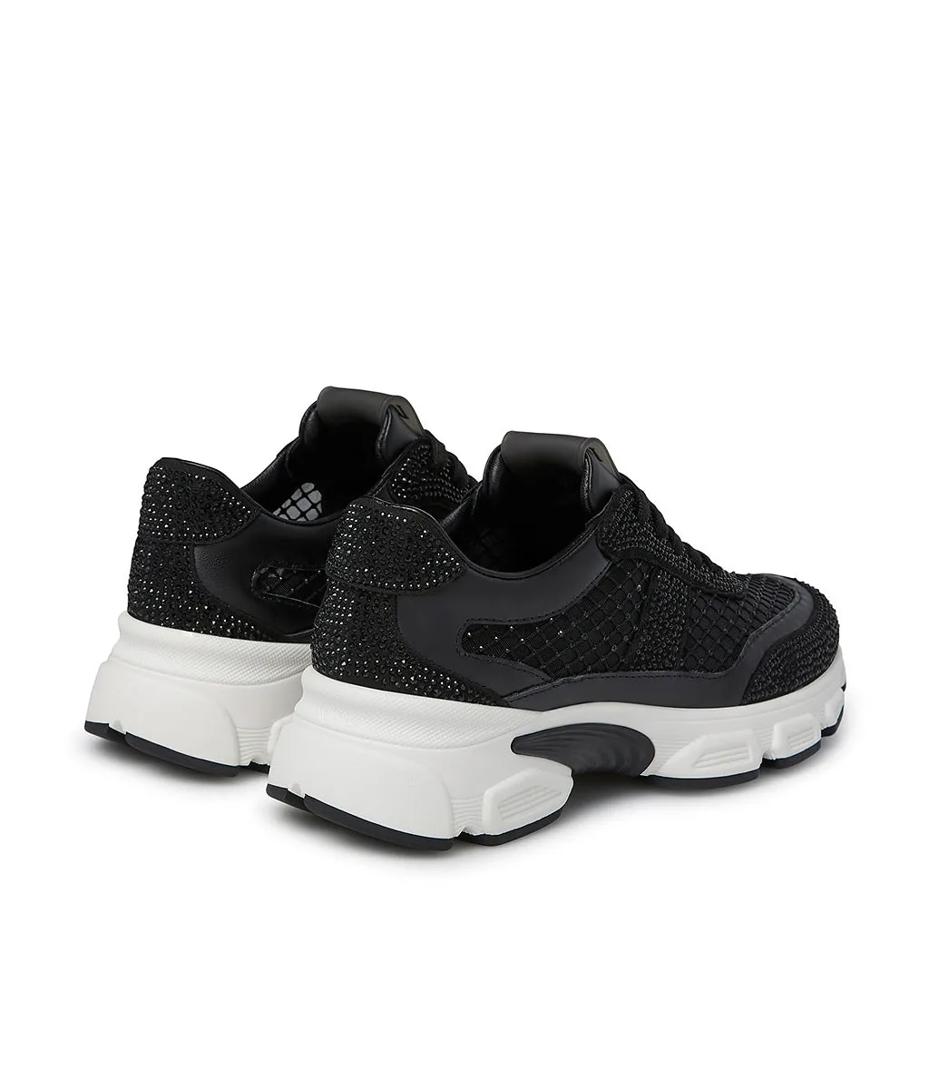 All-over tone on tone crystals nero calfskin sneakers