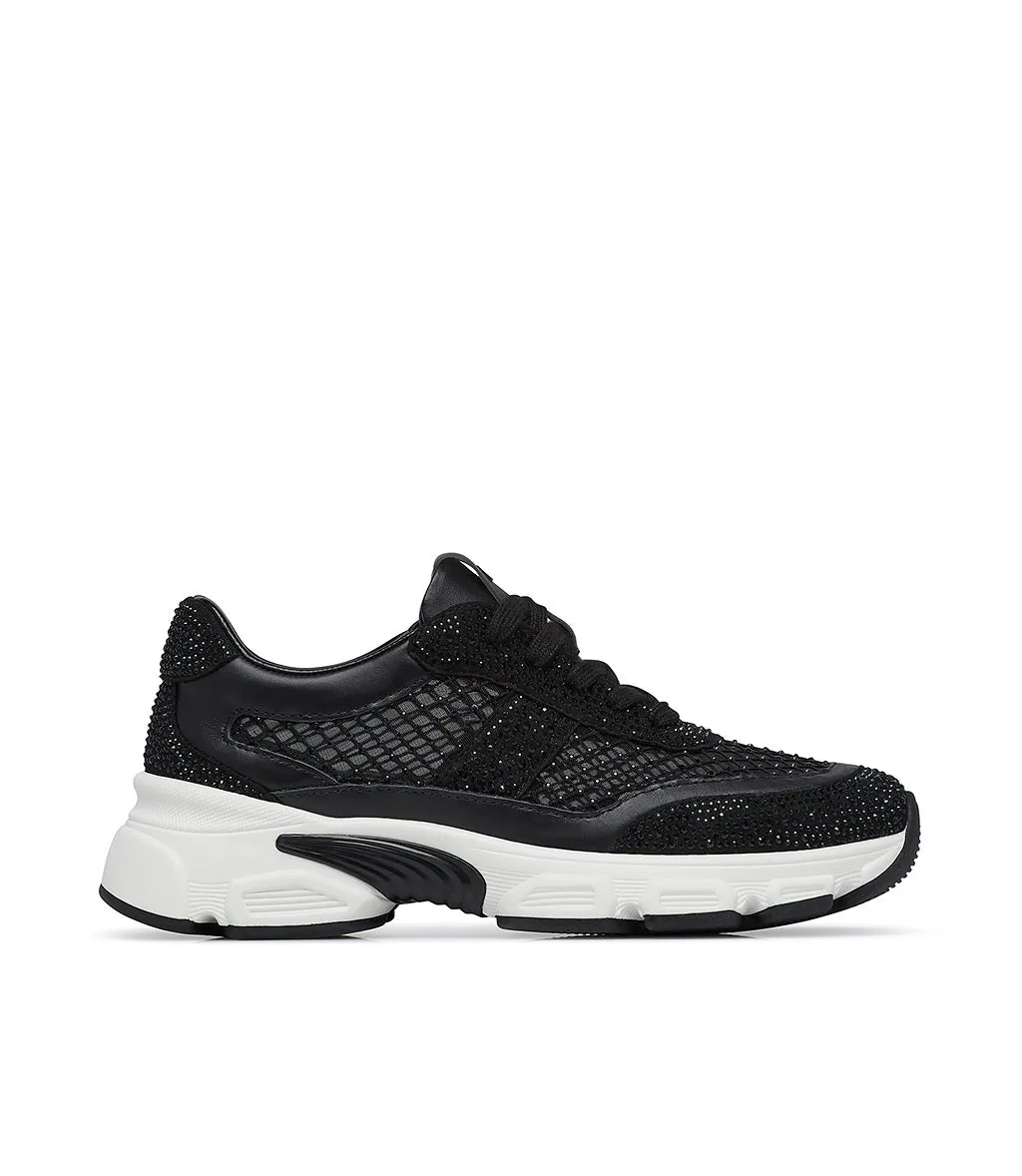 All-over tone on tone crystals nero calfskin sneakers