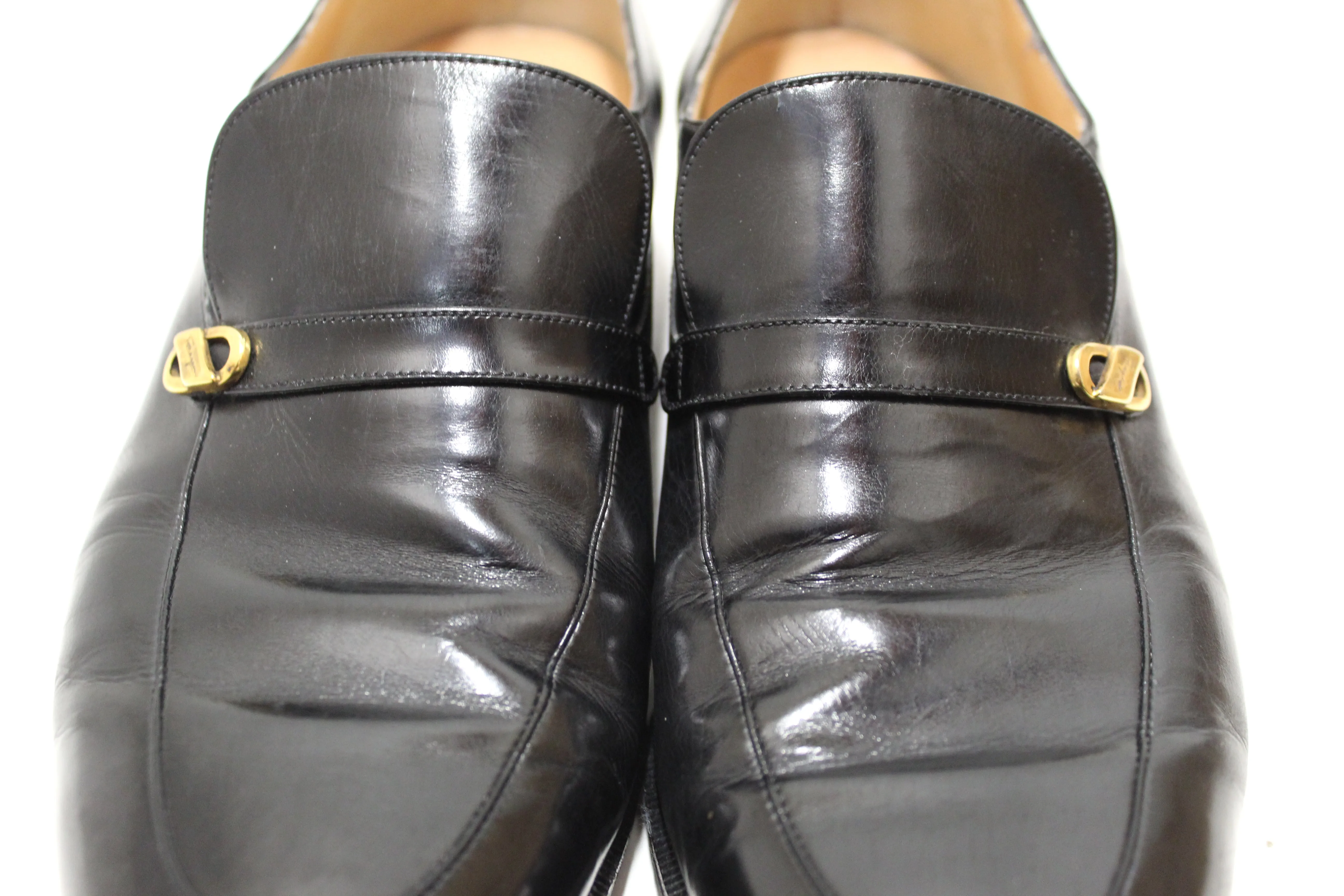 Authentic Salvatore Ferragamo Men's Black Calf Leather Loafer Dress Shoes size 7.5