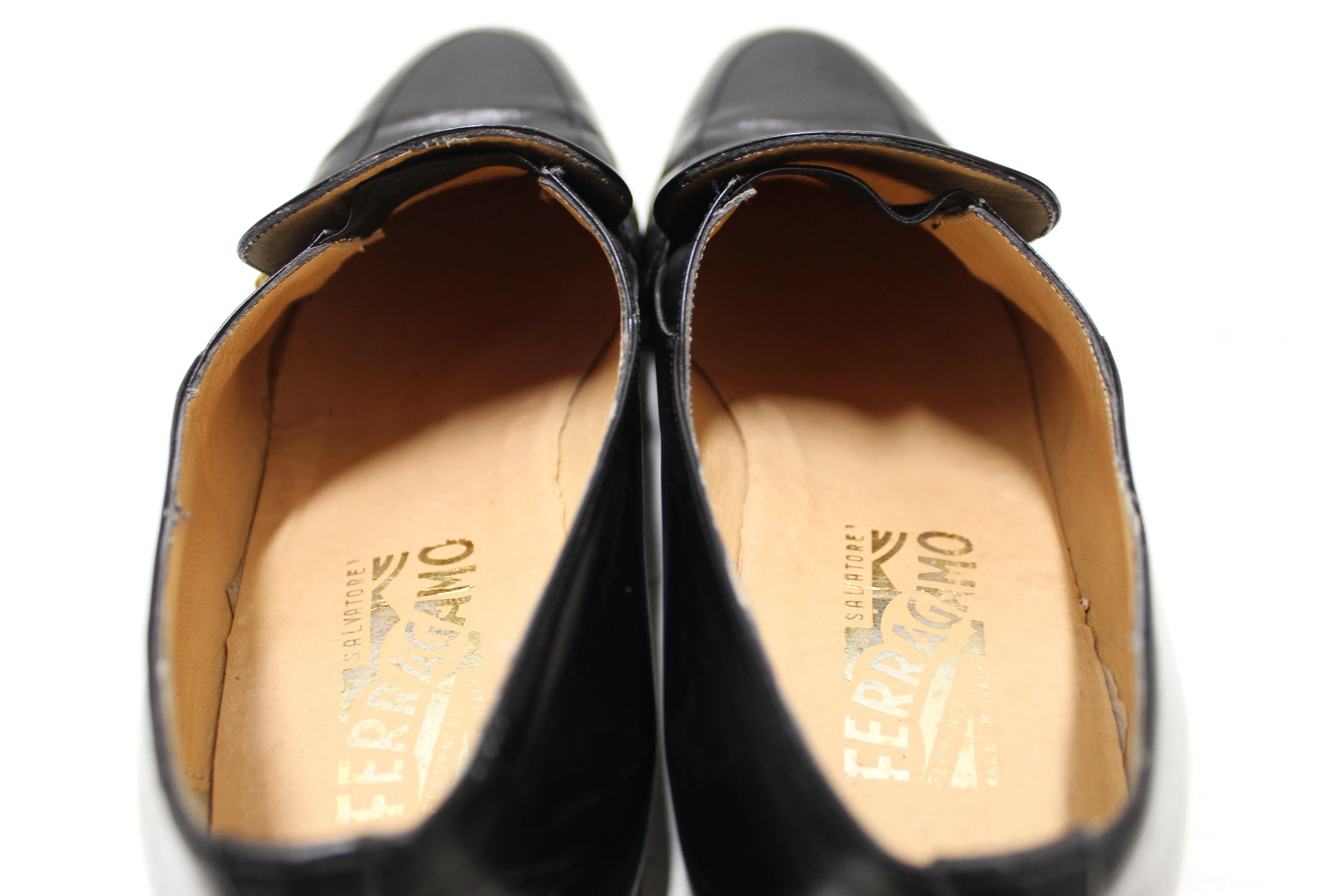 Authentic Salvatore Ferragamo Men's Black Calf Leather Loafer Dress Shoes size 7.5