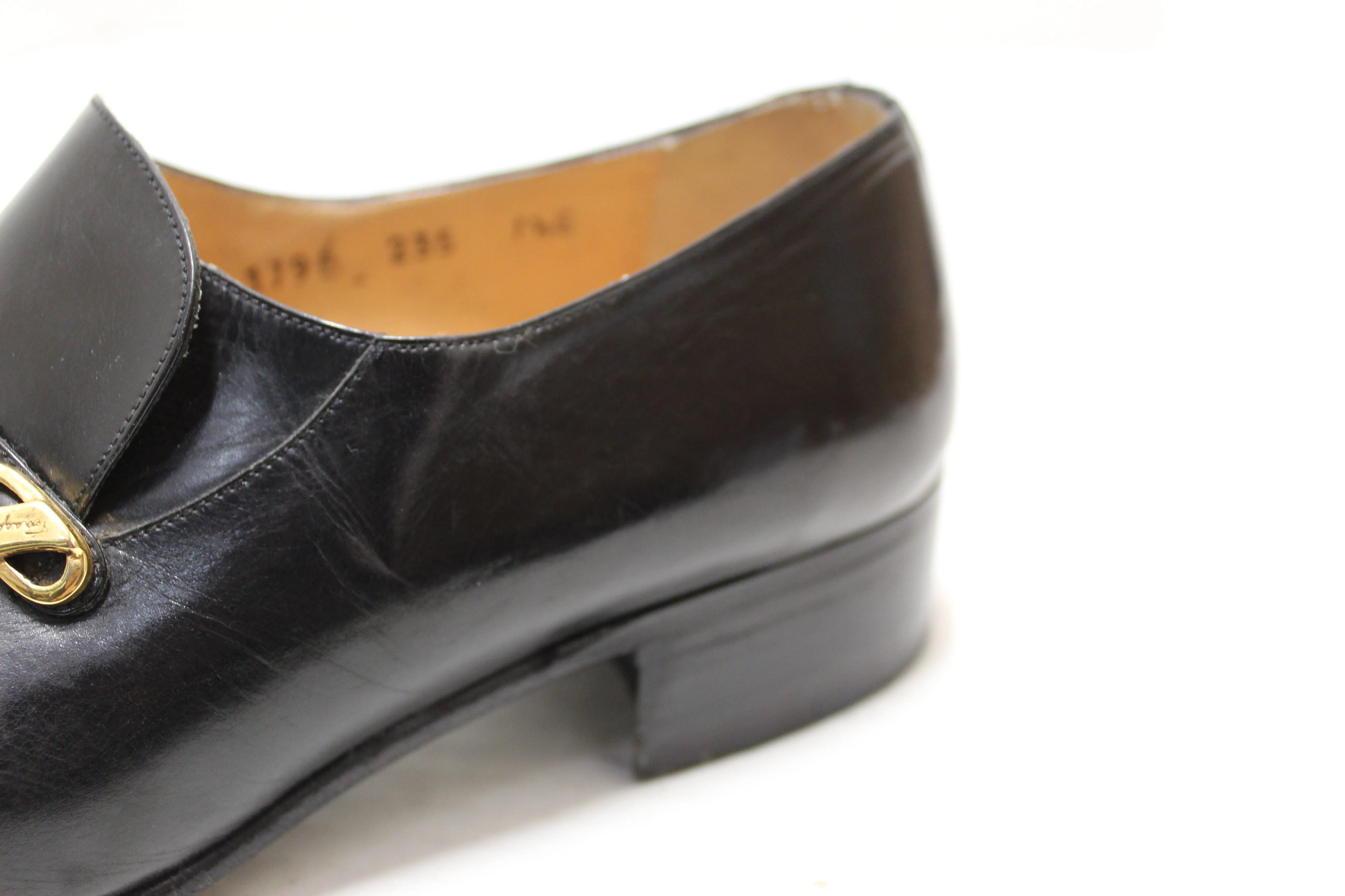 Authentic Salvatore Ferragamo Men's Black Calf Leather Loafer Dress Shoes size 7.5