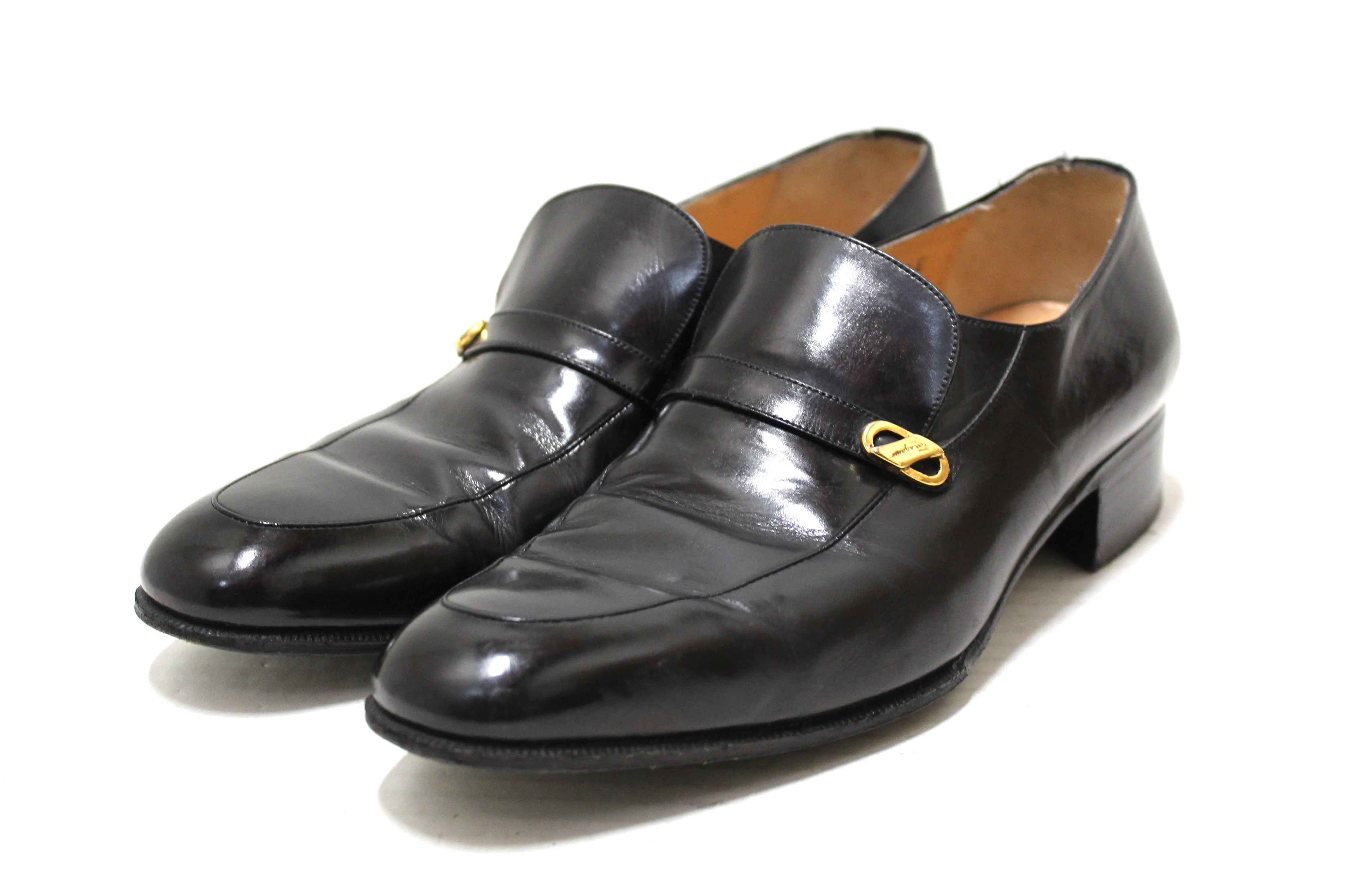 Authentic Salvatore Ferragamo Men's Black Calf Leather Loafer Dress Shoes size 7.5