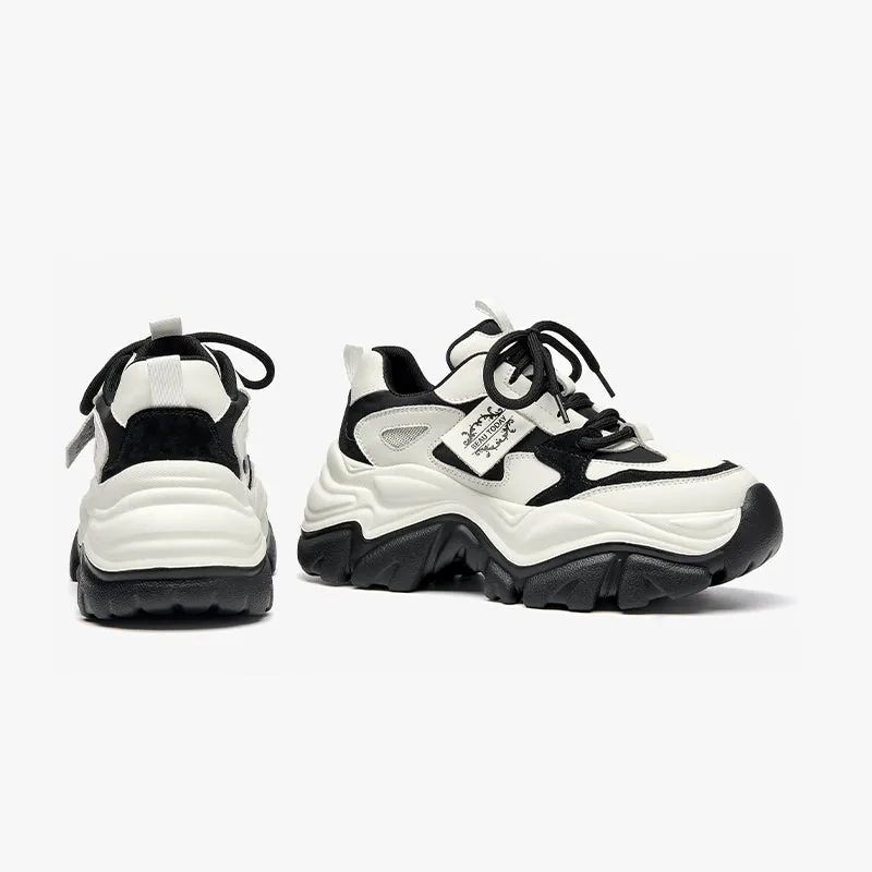 BeauToday Cow Suede Casual Patchwork Chunky Sneakers for Women