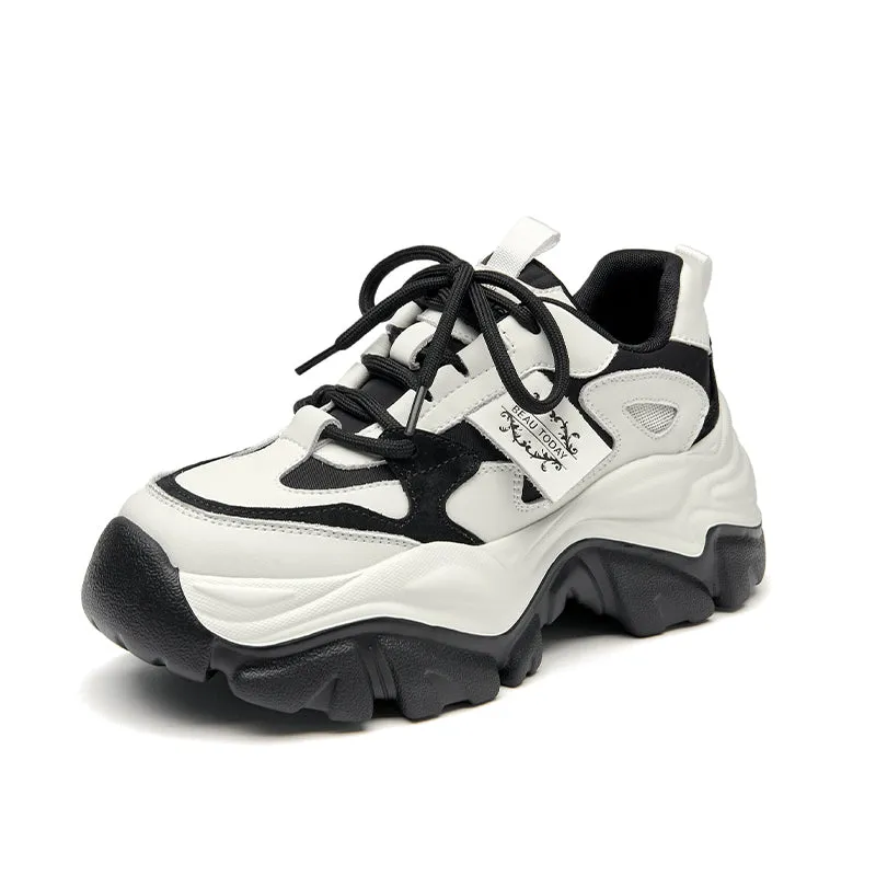 BeauToday Cow Suede Casual Patchwork Chunky Sneakers for Women