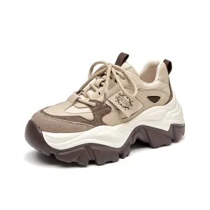 BeauToday Cow Suede Casual Patchwork Chunky Sneakers for Women