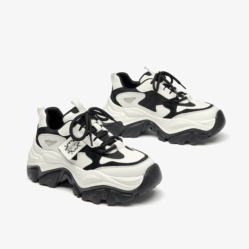 BeauToday Cow Suede Casual Patchwork Chunky Sneakers for Women