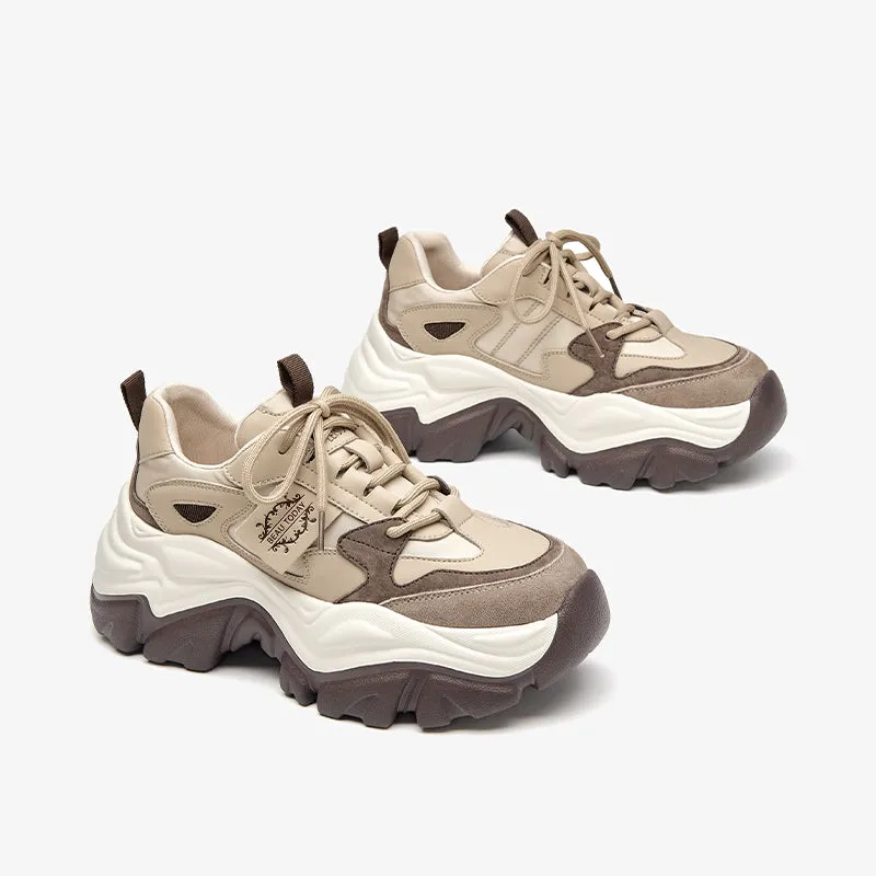 BeauToday Cow Suede Casual Patchwork Chunky Sneakers for Women