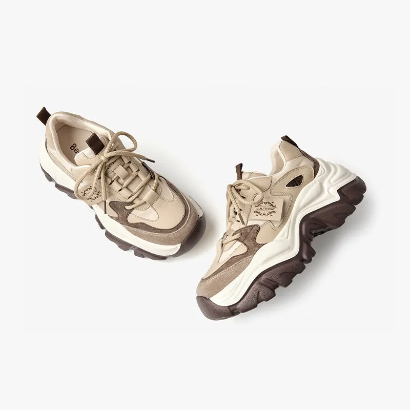 BeauToday Cow Suede Casual Patchwork Chunky Sneakers for Women