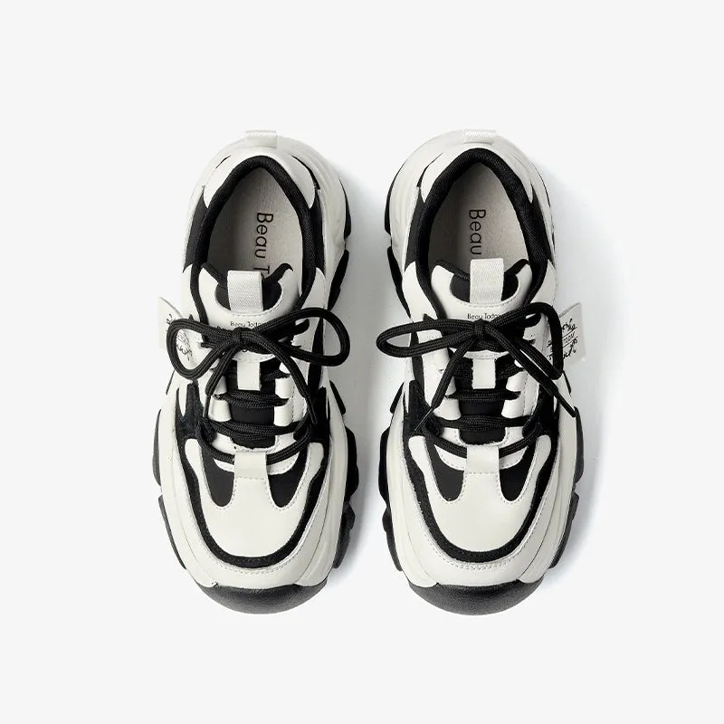 BeauToday Cow Suede Casual Patchwork Chunky Sneakers for Women