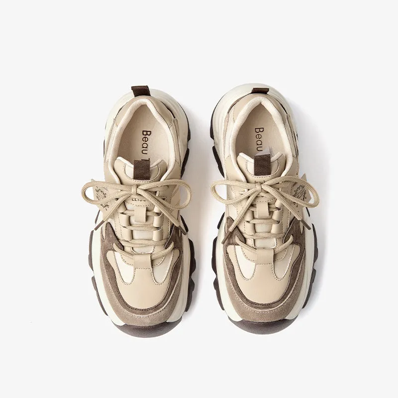 BeauToday Cow Suede Casual Patchwork Chunky Sneakers for Women