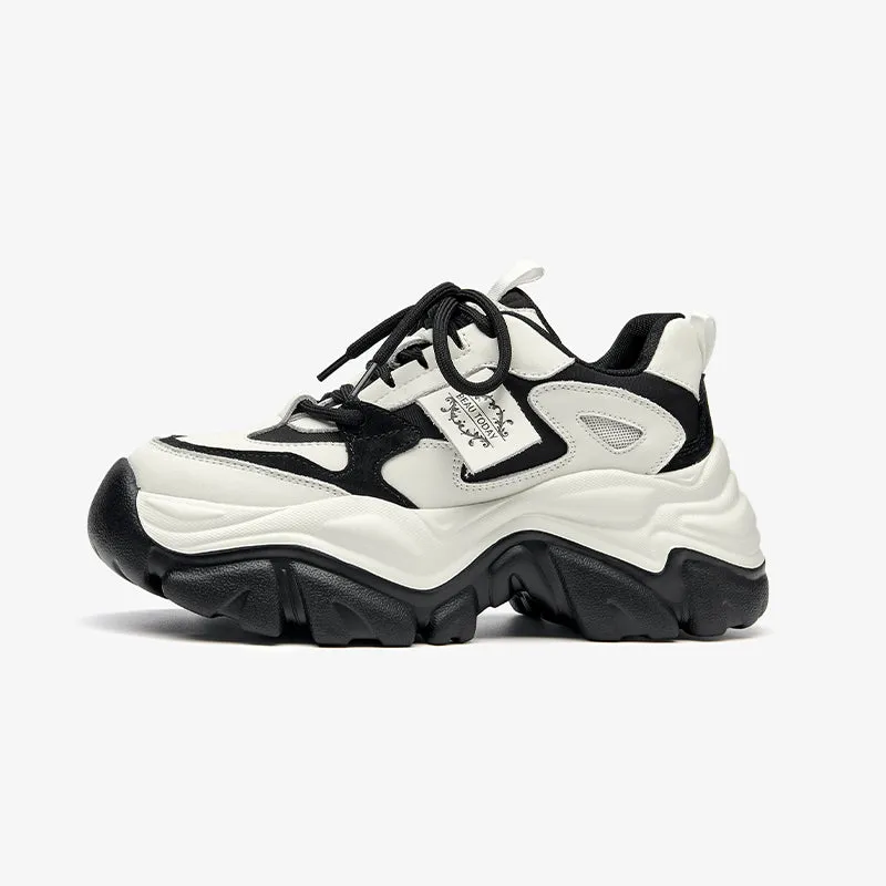 BeauToday Cow Suede Casual Patchwork Chunky Sneakers for Women
