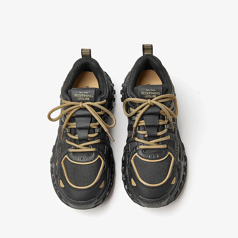 BeauToday Women's Leather and Mesh Hiking Chunky Sneakers