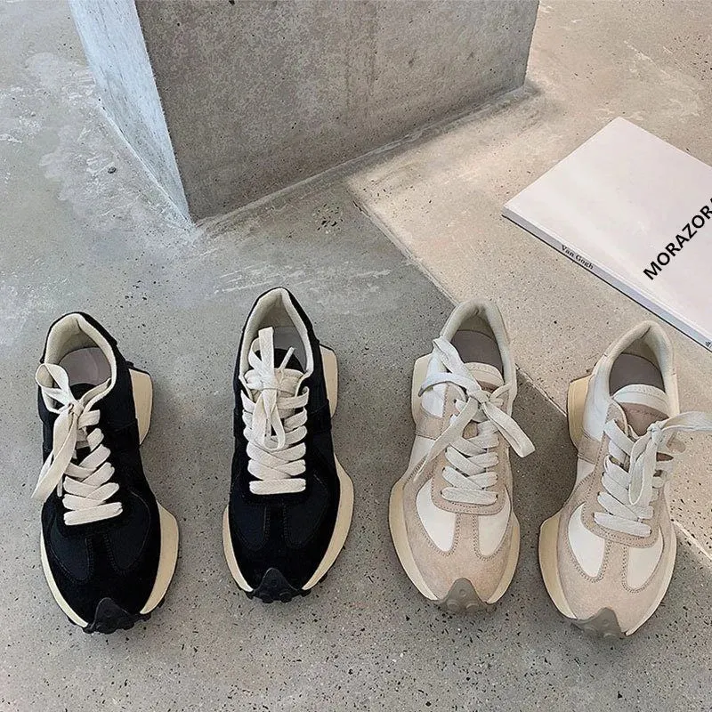 binfenxie  -  2024 New Suede Leather Women Sneakers High Quality Lace Up Platform Casual Shoes Fashion Ladies Chunky Sneakers