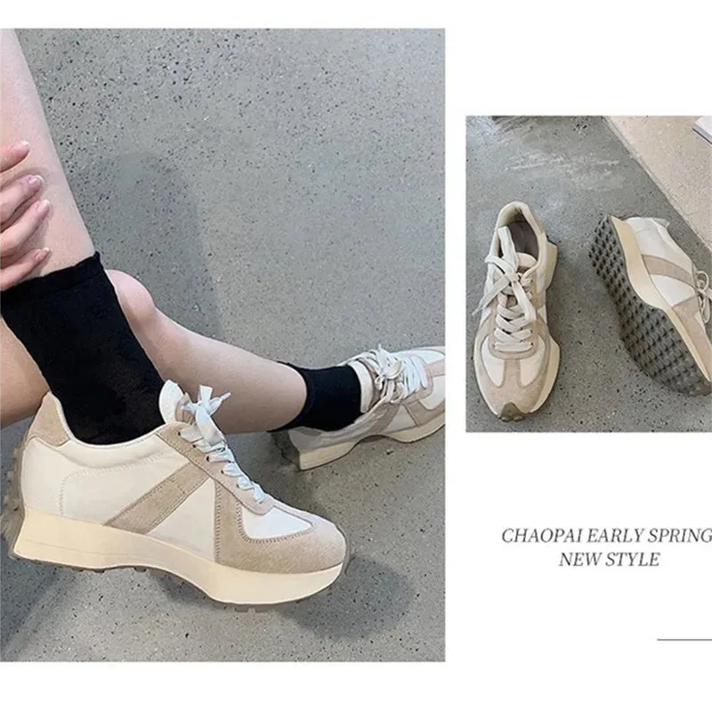 binfenxie  -  2024 New Suede Leather Women Sneakers High Quality Lace Up Platform Casual Shoes Fashion Ladies Chunky Sneakers