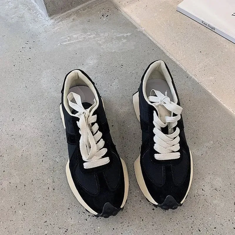 binfenxie  -  2024 New Suede Leather Women Sneakers High Quality Lace Up Platform Casual Shoes Fashion Ladies Chunky Sneakers