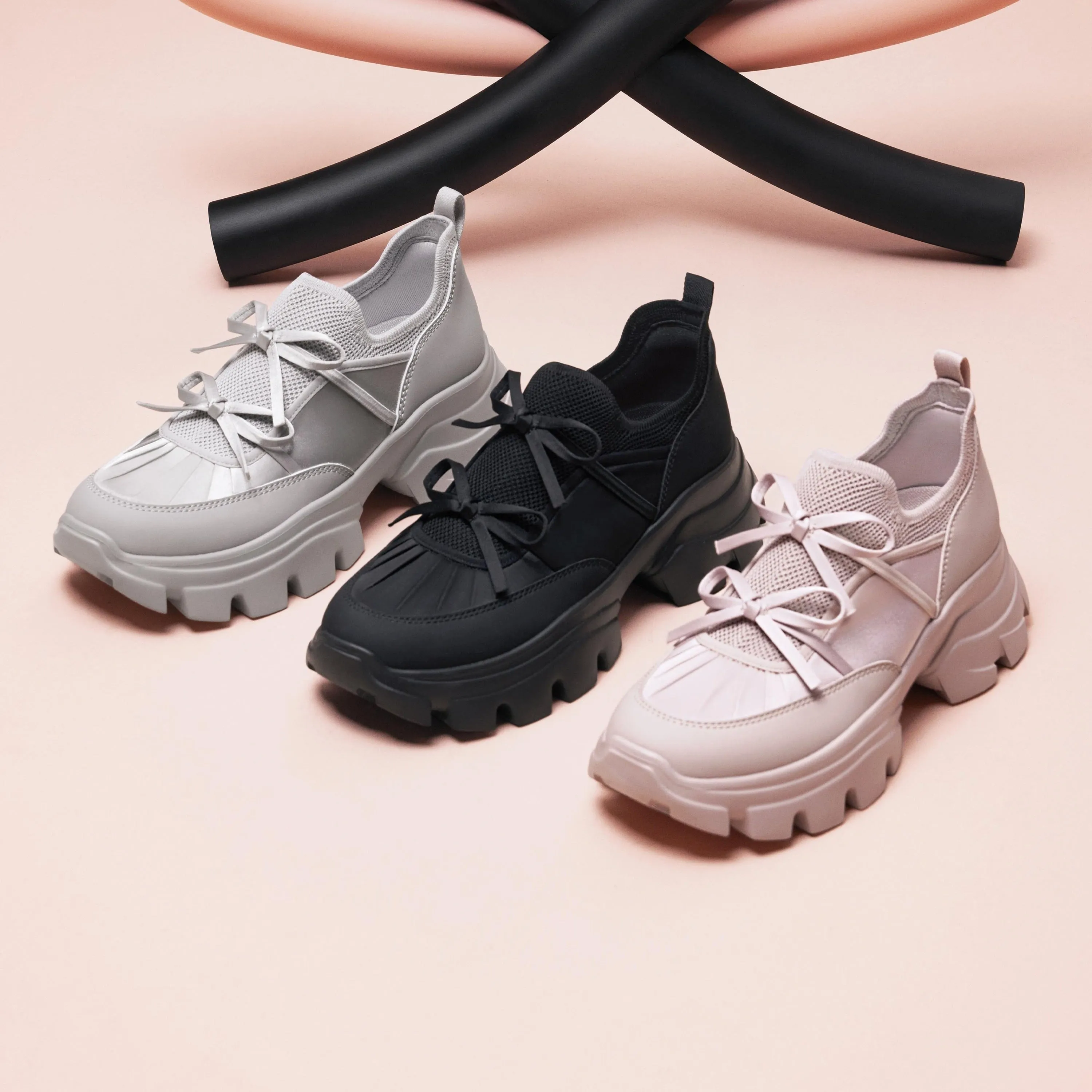 Black Bows Satin Chunky Sneakers