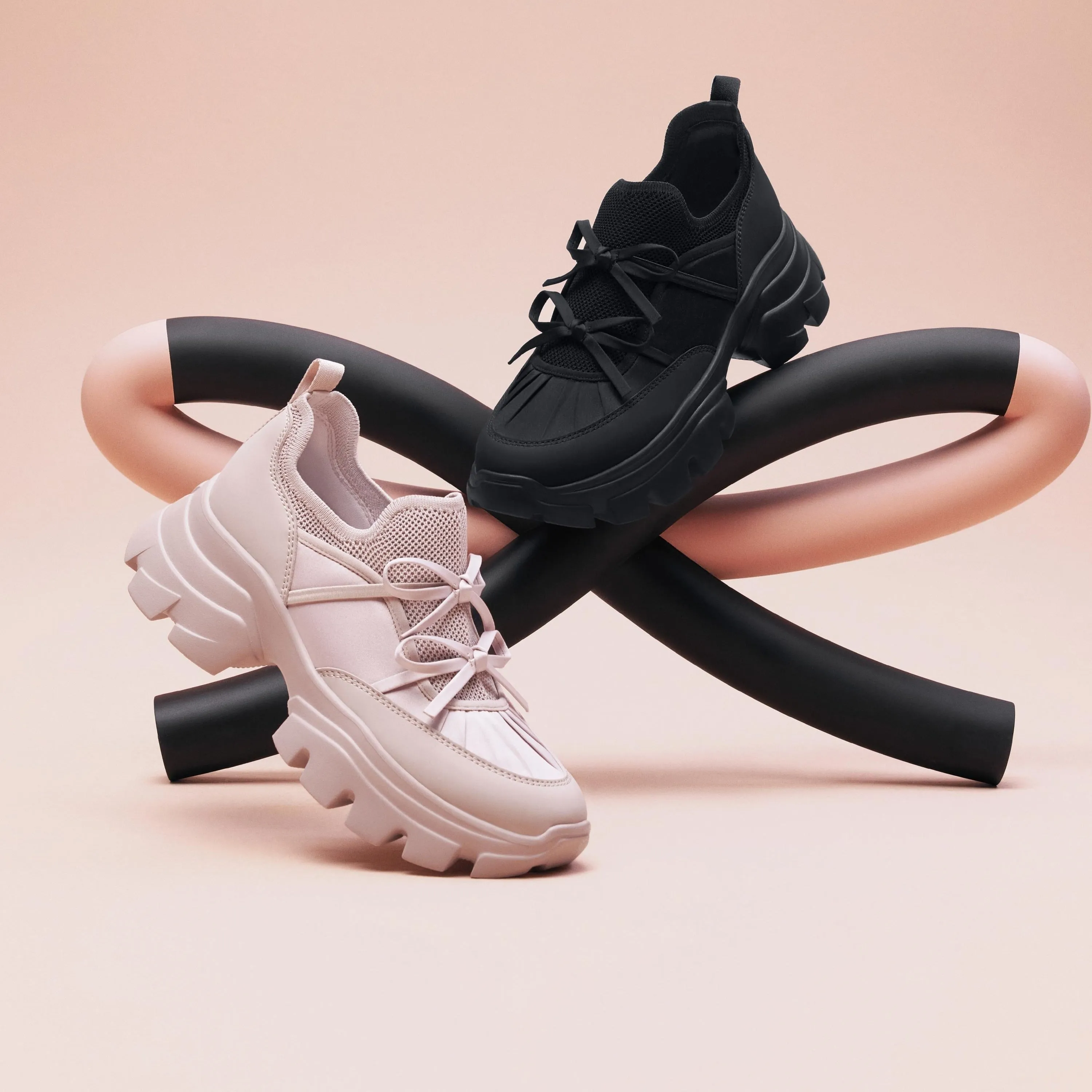 Black Bows Satin Chunky Sneakers