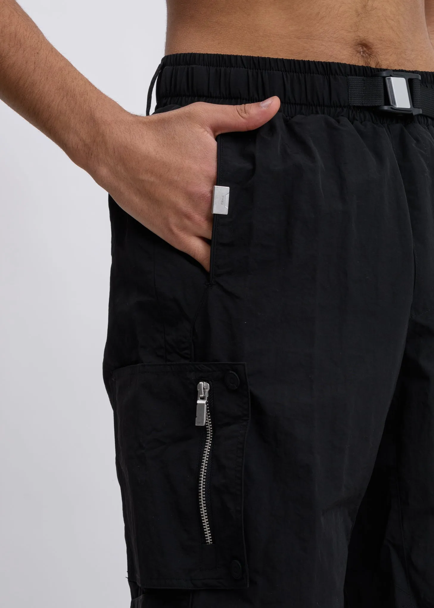 Black Side Pockets Track Shorts