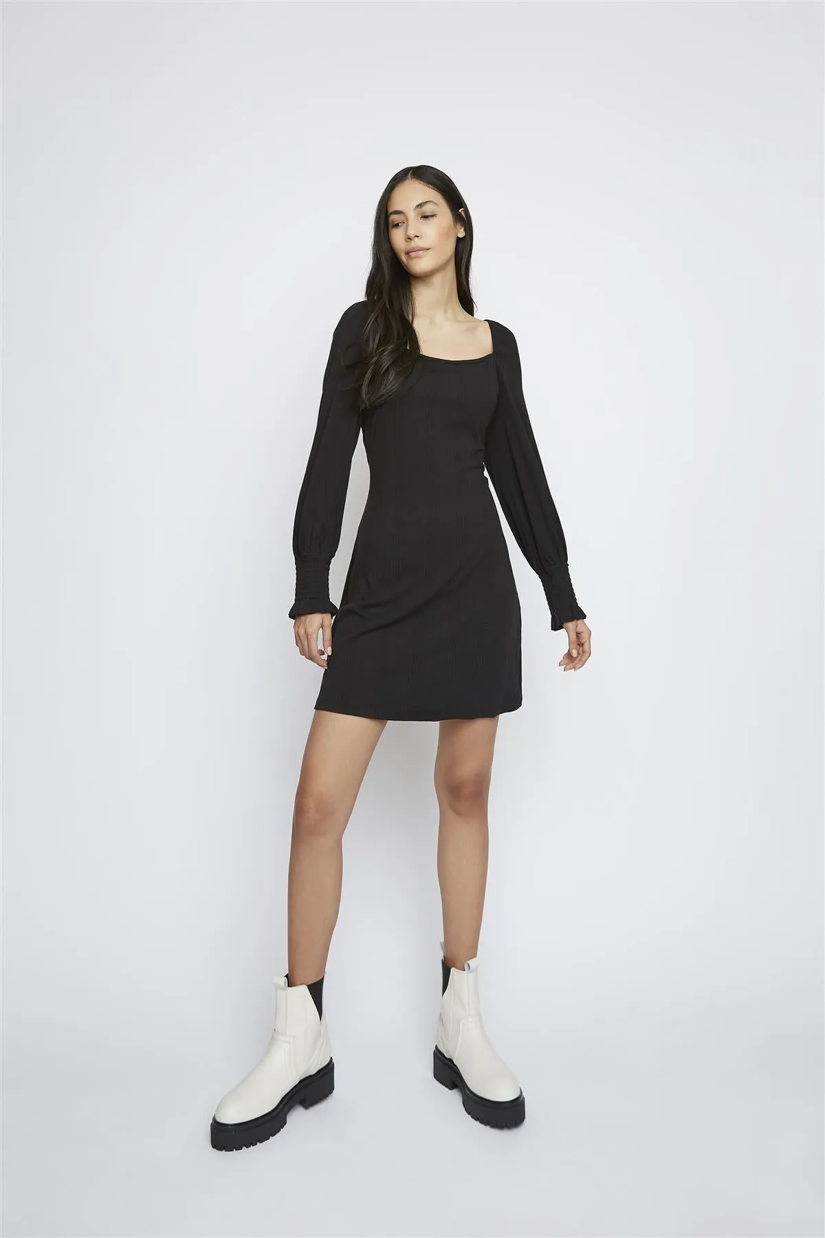 Black Square-Neck Mini-Dress