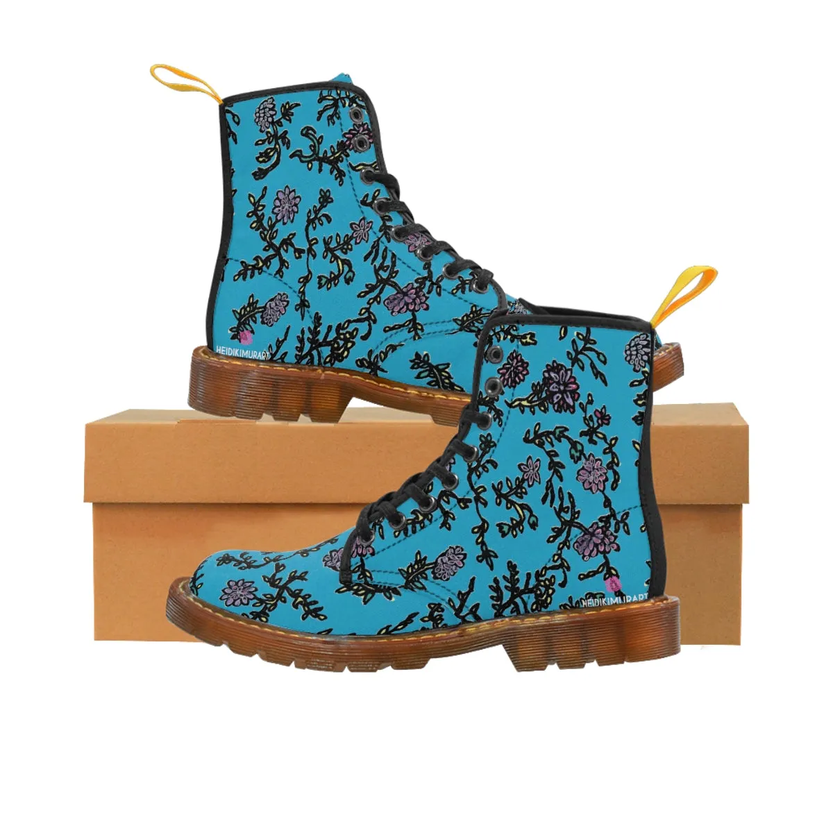 Blue Turquoise Fall Women's Boots, Purple Floral Women's Boots, Best Winter Boots For Women (US Size 6.5-11)