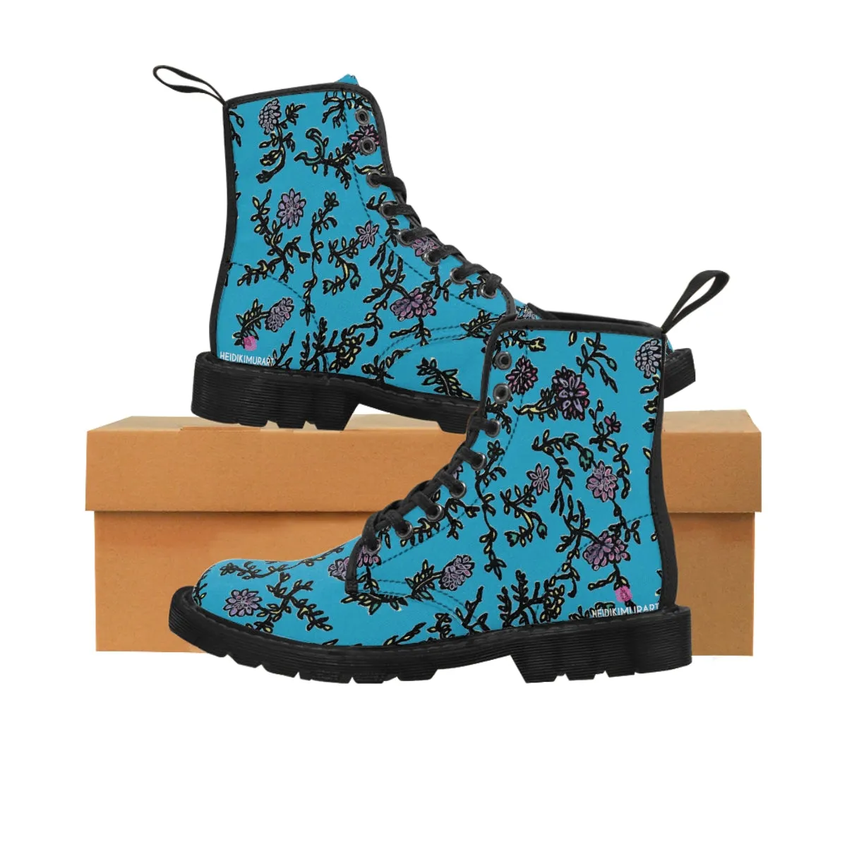 Blue Turquoise Fall Women's Boots, Purple Floral Women's Boots, Best Winter Boots For Women (US Size 6.5-11)