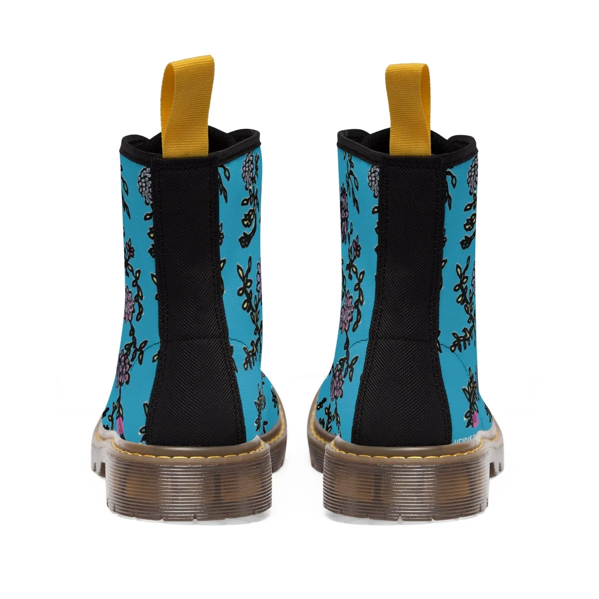 Blue Turquoise Fall Women's Boots, Purple Floral Women's Boots, Best Winter Boots For Women (US Size 6.5-11)