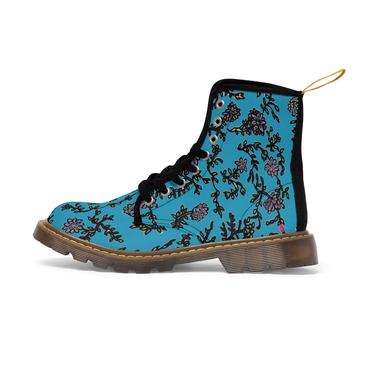 Blue Turquoise Fall Women's Boots, Purple Floral Women's Boots, Best Winter Boots For Women (US Size 6.5-11)