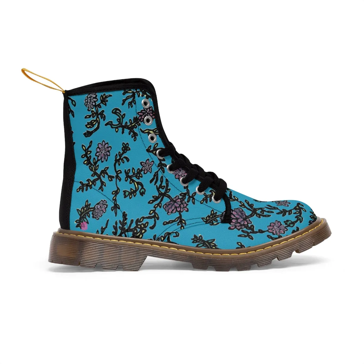 Blue Turquoise Fall Women's Boots, Purple Floral Women's Boots, Best Winter Boots For Women (US Size 6.5-11)