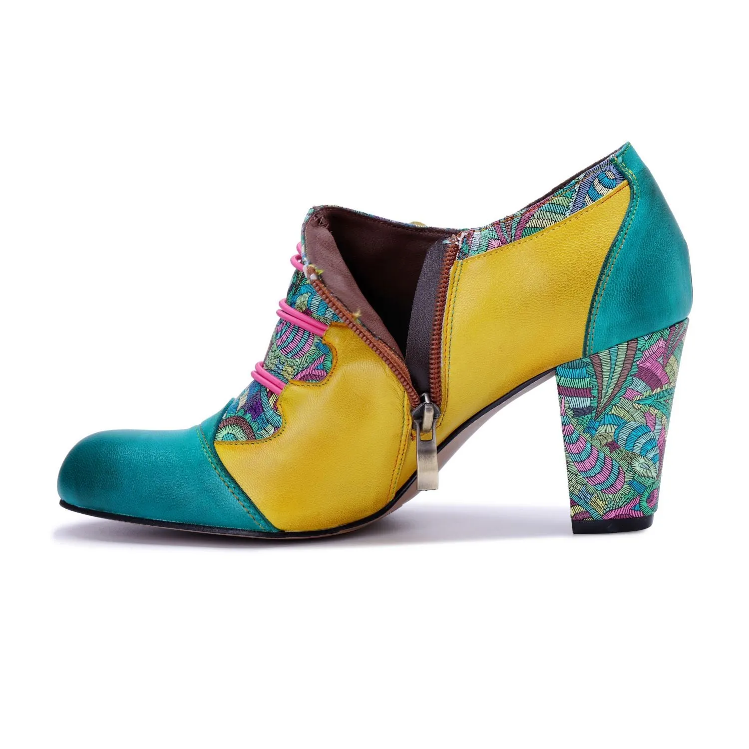 Bohemian Graffiti Colorblock Floral Side Zipper Pump (Ingrid)