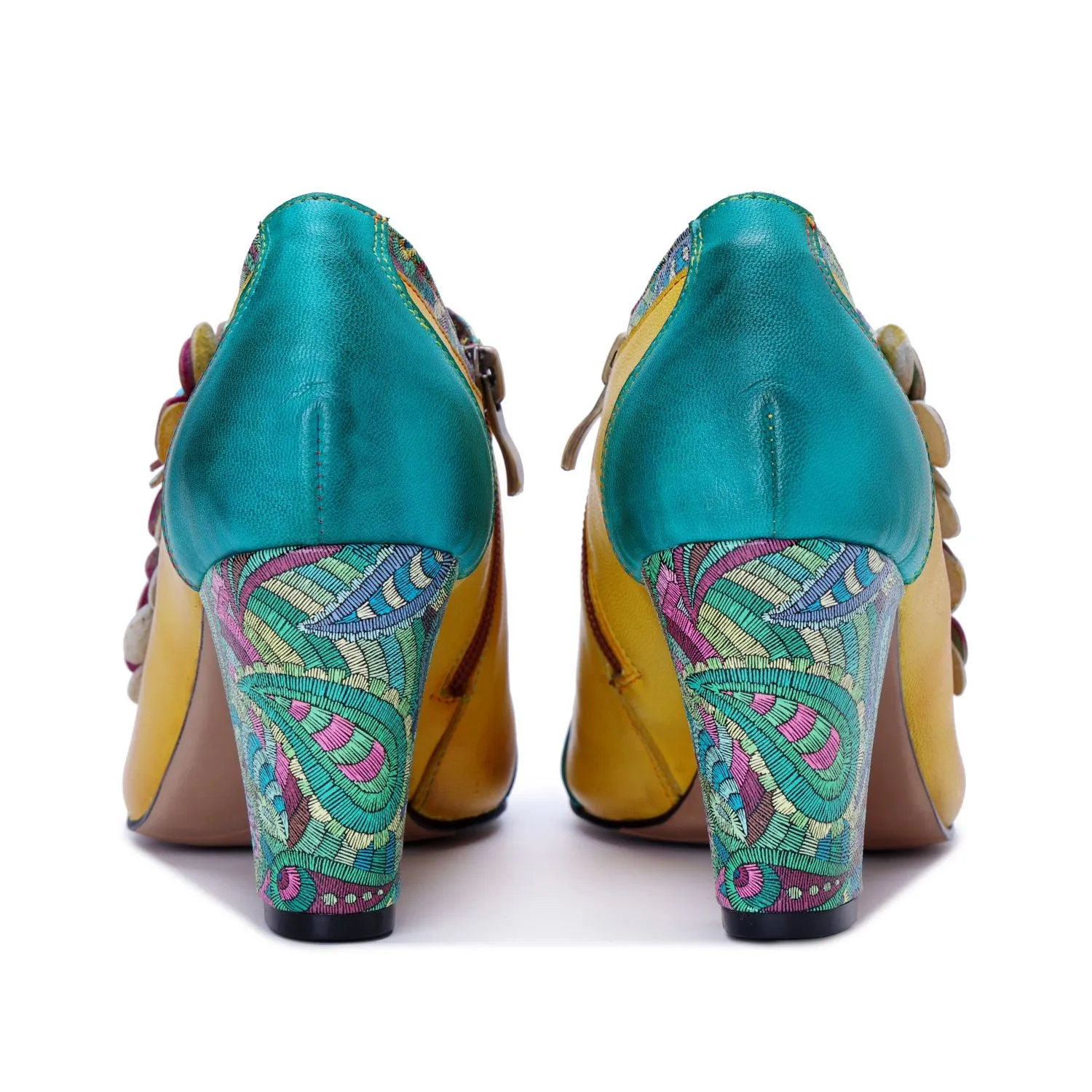 Bohemian Graffiti Colorblock Floral Side Zipper Pump (Ingrid)