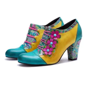 Bohemian Graffiti Colorblock Floral Side Zipper Pump (Ingrid)