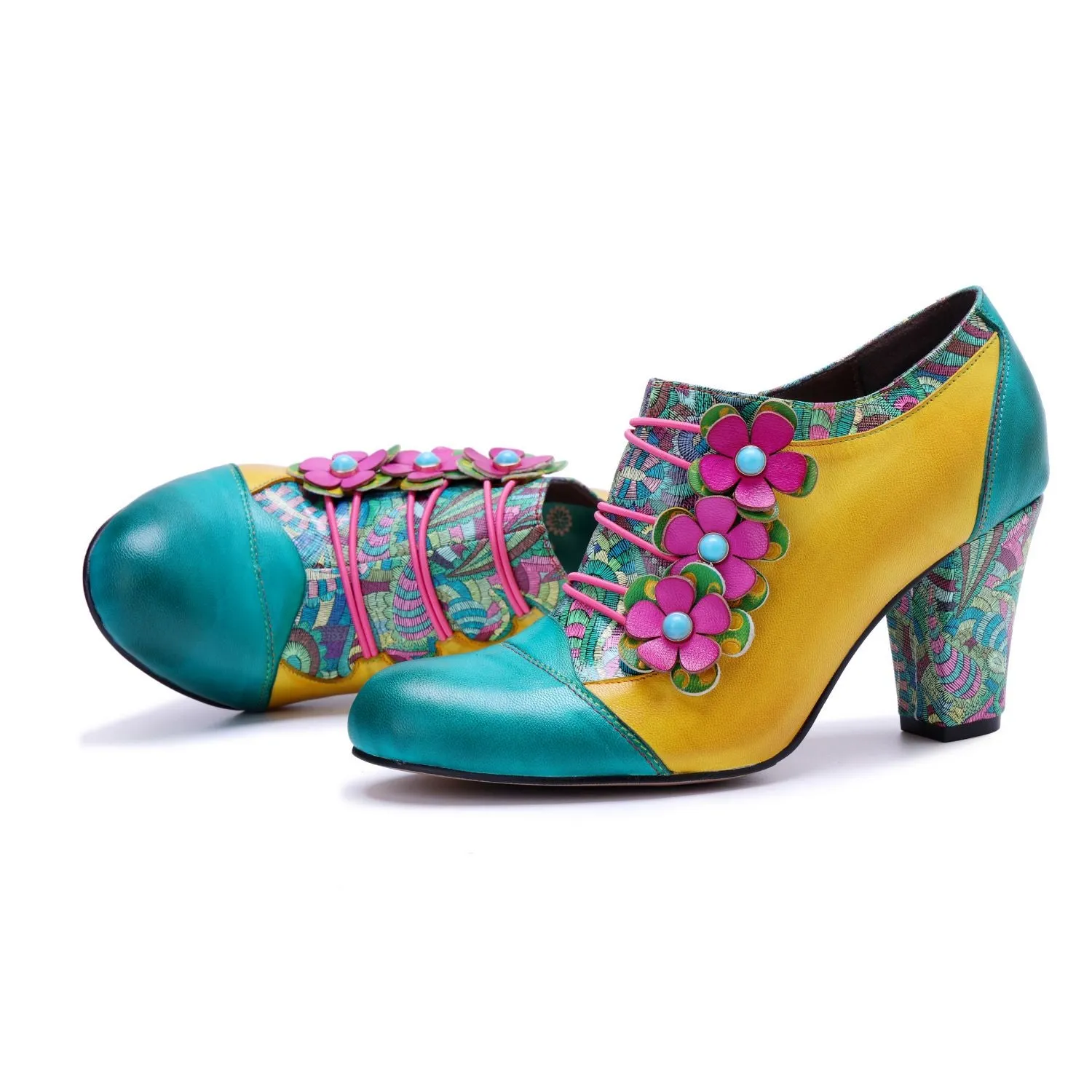 Bohemian Graffiti Colorblock Floral Side Zipper Pump (Ingrid)