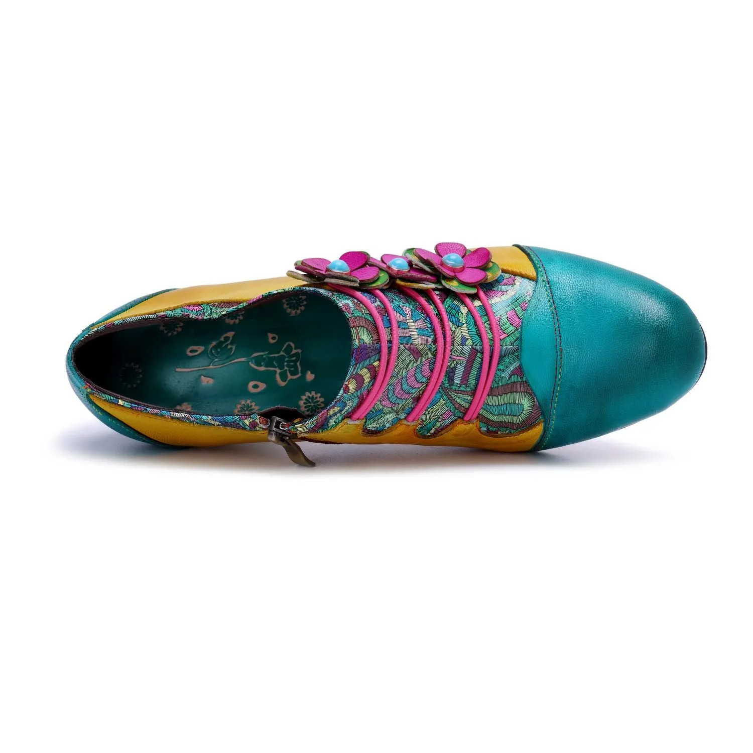 Bohemian Graffiti Colorblock Floral Side Zipper Pump (Ingrid)