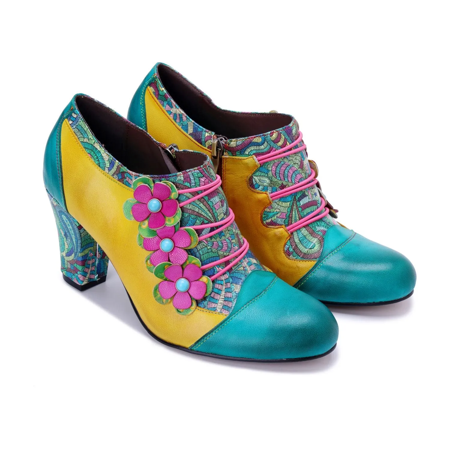 Bohemian Graffiti Colorblock Floral Side Zipper Pump (Ingrid)
