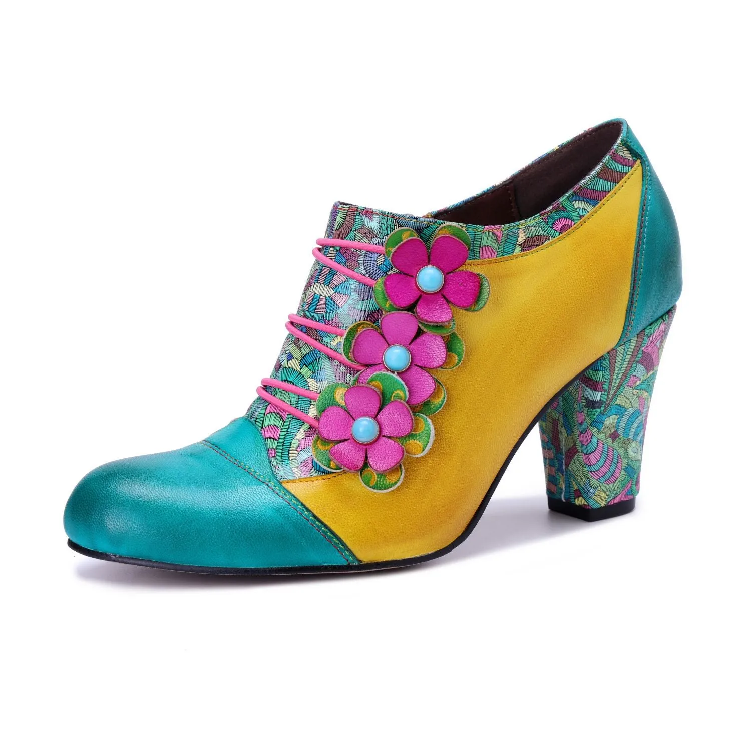 Bohemian Graffiti Colorblock Floral Side Zipper Pump (Ingrid)
