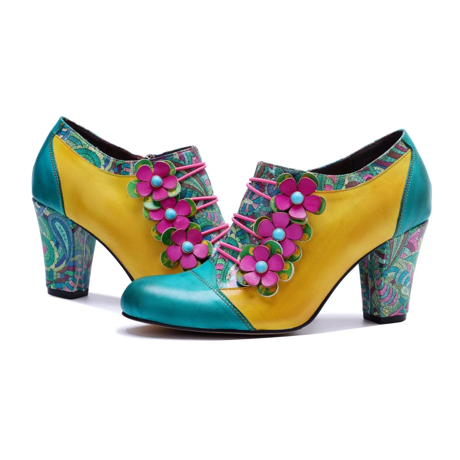 Bohemian Graffiti Colorblock Floral Side Zipper Pump (Ingrid)