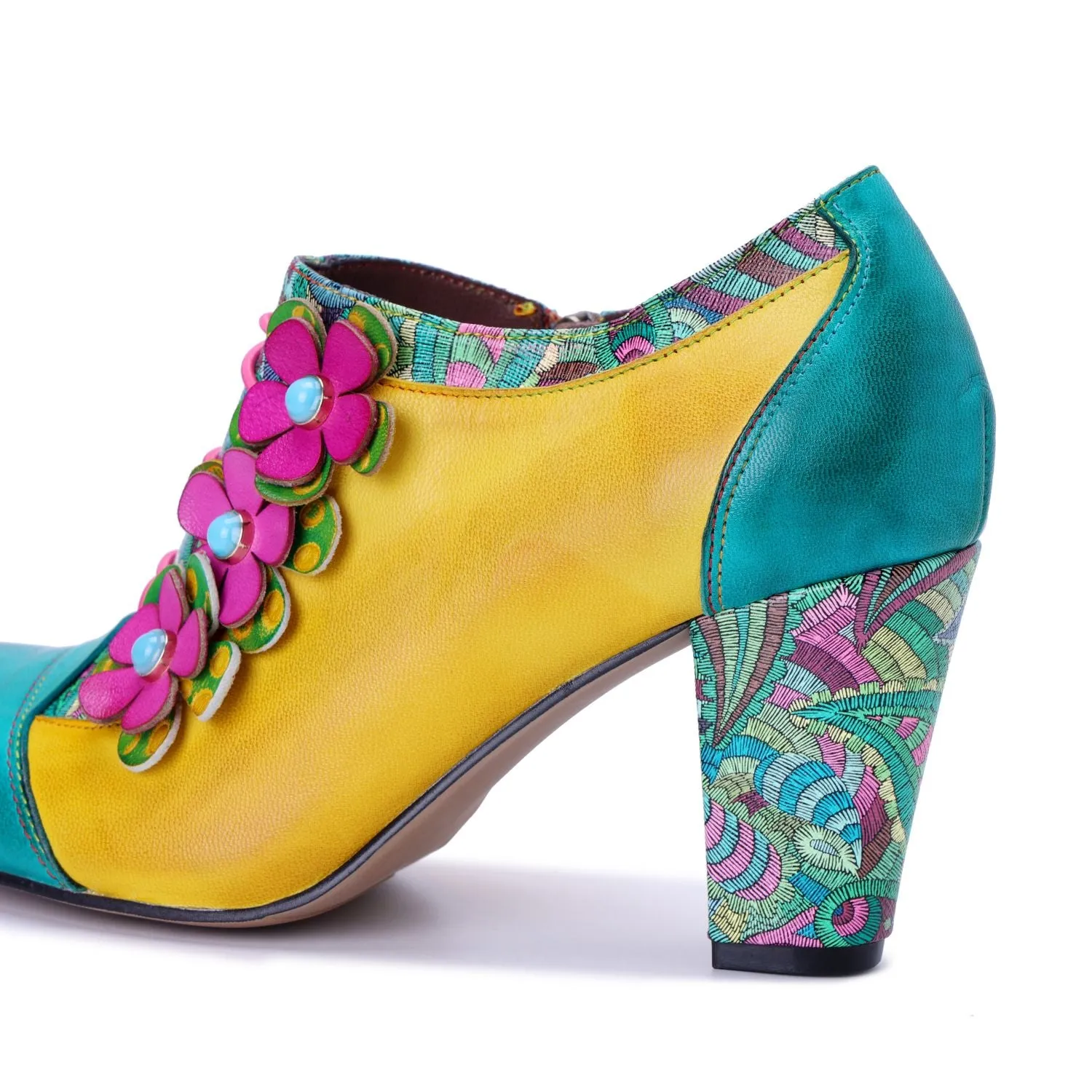 Bohemian Graffiti Colorblock Floral Side Zipper Pump (Ingrid)