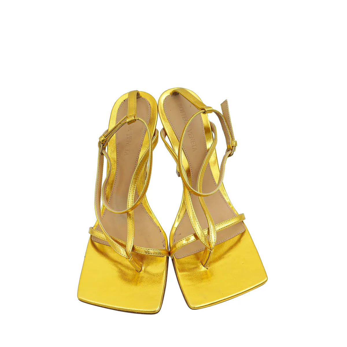 Bottega Veneta Gold Stretch Strap Sandal 37