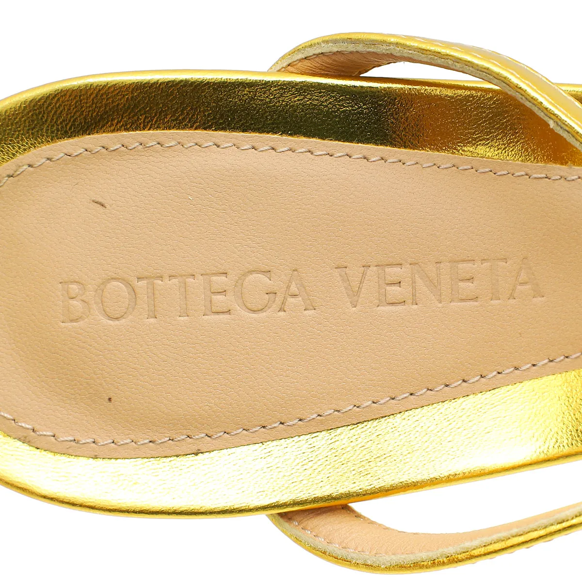 Bottega Veneta Gold Stretch Strap Sandal 37
