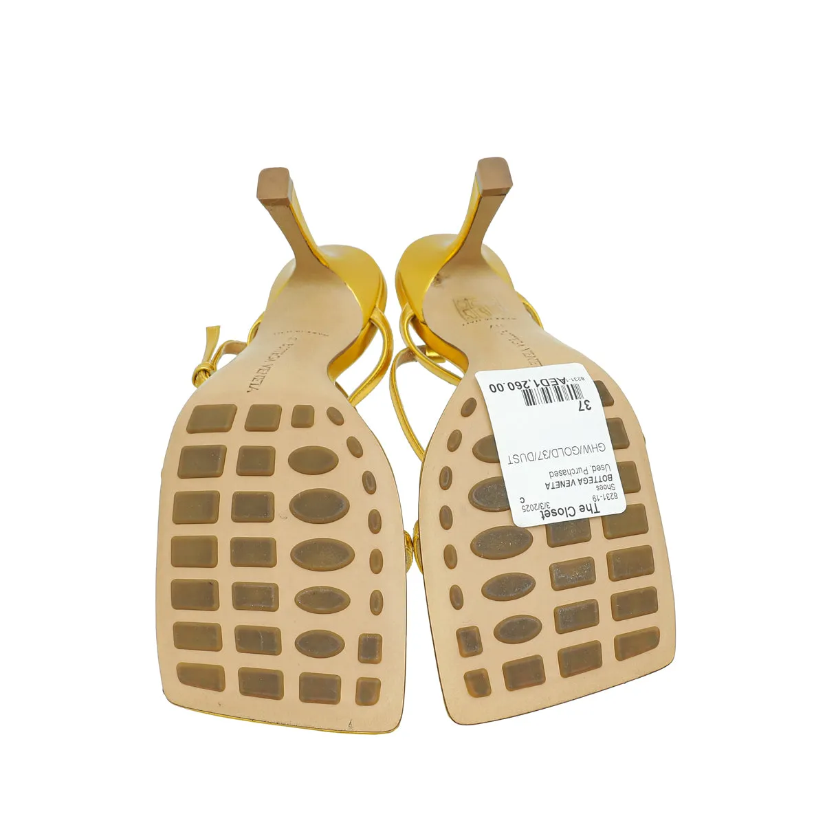 Bottega Veneta Gold Stretch Strap Sandal 37