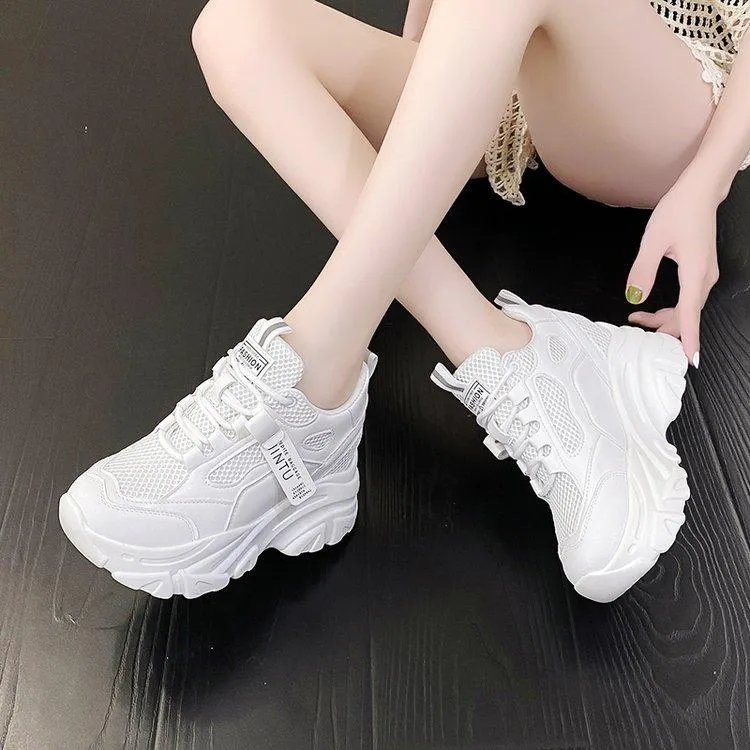 Breathable Mesh Lace-Up Chunky Sneakers