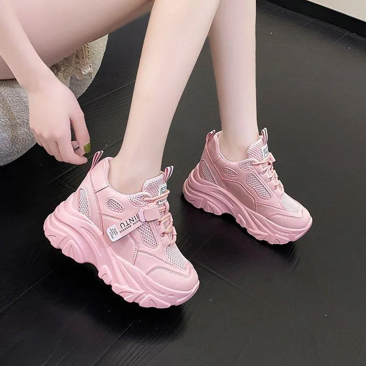 Breathable Mesh Lace-Up Chunky Sneakers