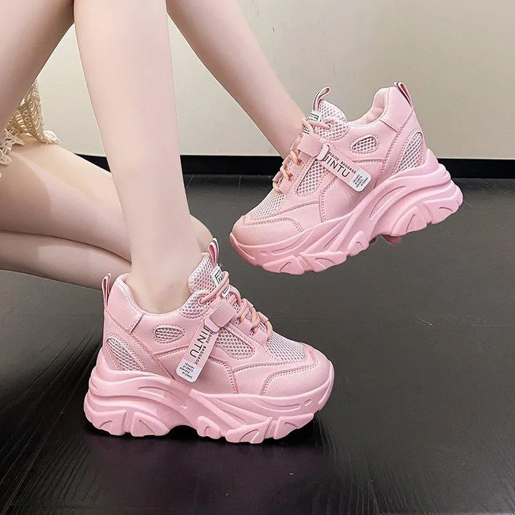 Breathable Mesh Lace-Up Chunky Sneakers