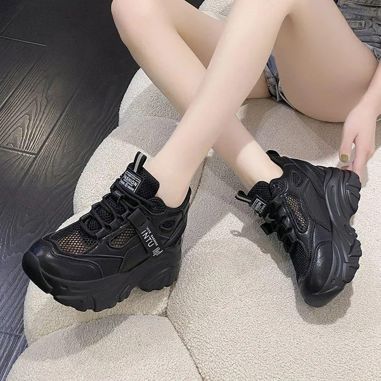 Breathable Mesh Lace-Up Chunky Sneakers