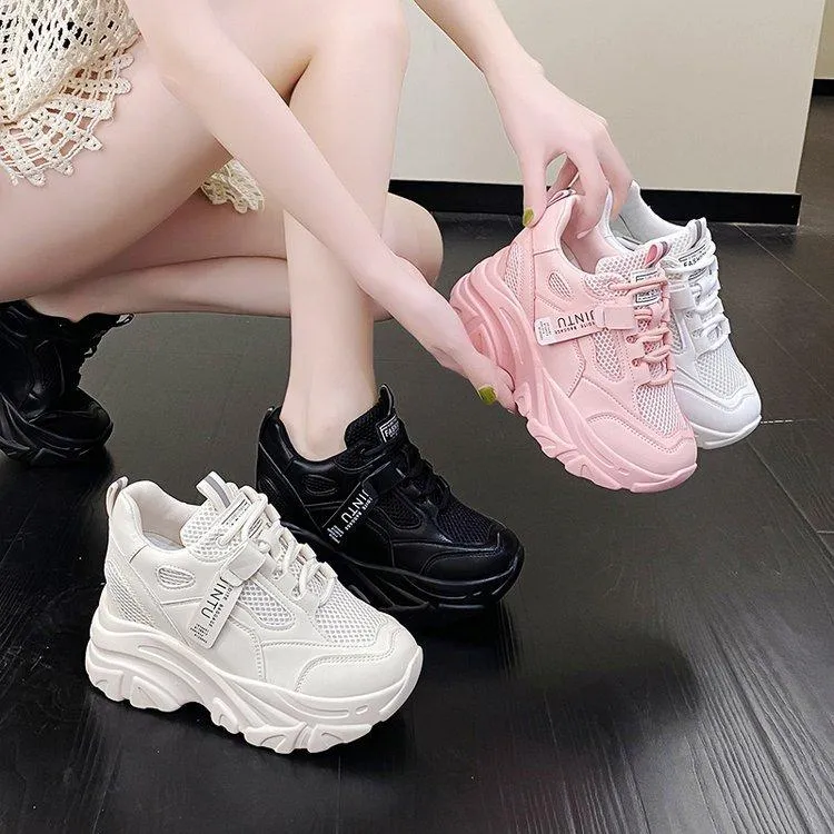 Breathable Mesh Lace-Up Chunky Sneakers